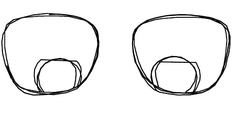 Overlaid outlines of my childhood bifocal lenses and how the bifocal add moved around.